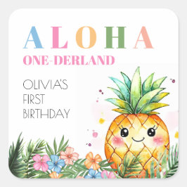 Tropisk sommar söt ananas 1-års födelsedagsfest fyrkantigt klistermärke