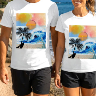 Tropisk sommar surfing solnedgång strand semester t shirt