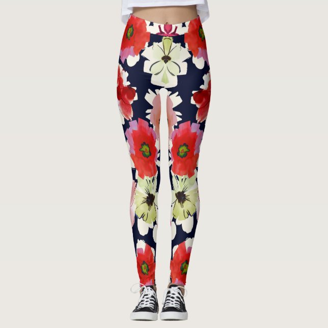 Tropisk sommar | Utformning av färgstarka blommigt Leggings (Framsida)