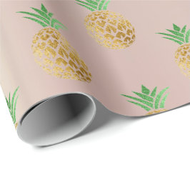 Tropisk sommarananas guld mynta frukter rosa presentpapper