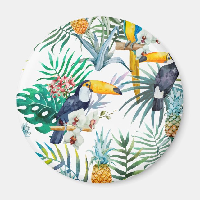 Tropisk sommarananas Parrot Fågelvattenfärg Magnet (Framsidan)