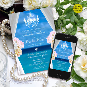 Tropisk sommarBlommigt Ocean Beach Wedding Inbjudningar