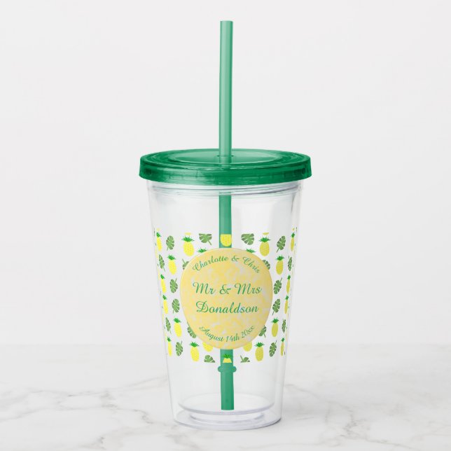 Tropisk sommarbröllop Pineapple och palmblad Take Away Mugg (Framsida)