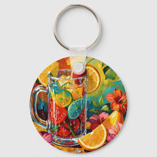 Tropisk sommarcocktail Impasto oljemålning Nyckelring