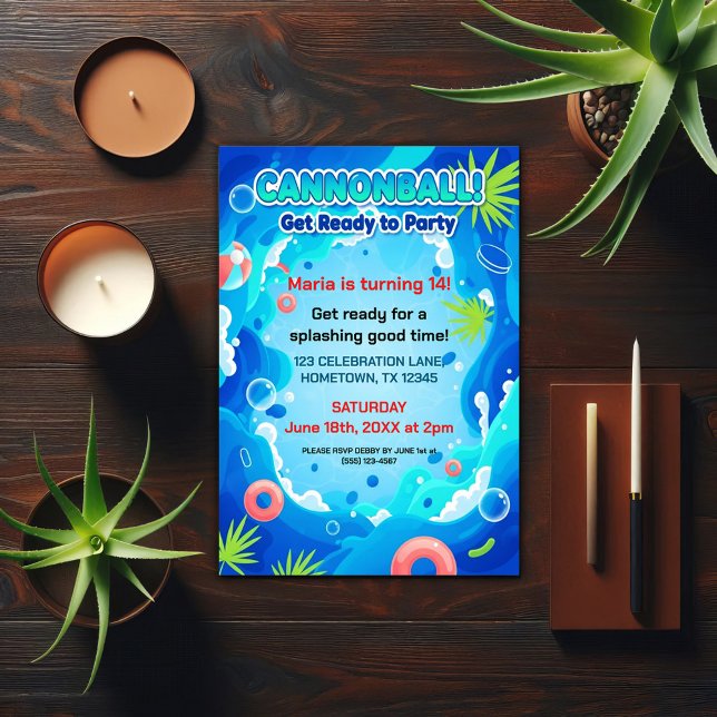 Tropisk sommarfödelsedags poolparty inbjudningar (Skapare uppladdad)