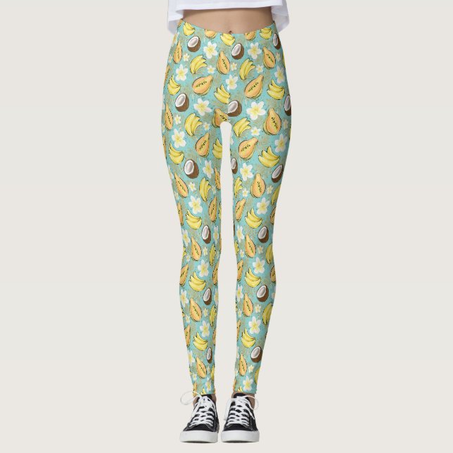 Tropisk sommarfrukt Mönster Leggings (Framsida)