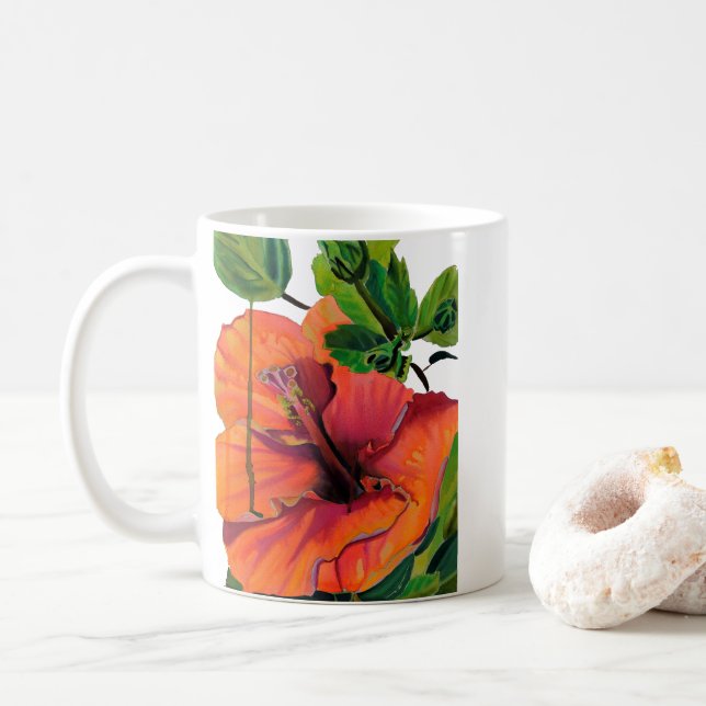 Tropisk sommarorange hibiscus kaffemugg (Med munk)