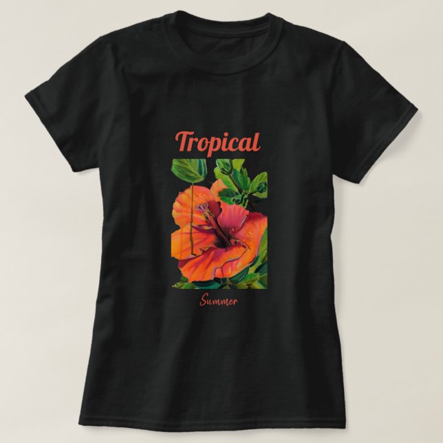 Tropisk sommarorange hibiscus t shirt (Design framsida)