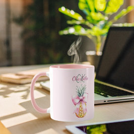 Tropisk sommarpanas, rosa, monogram mugg