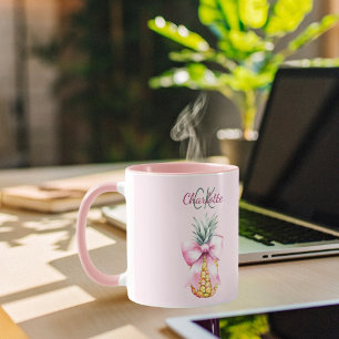 Tropisk sommarpanas, rosa, monogram mugg