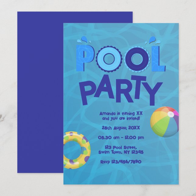 Tropisk sommarpoolparty inbjudan (Fram/baksida)