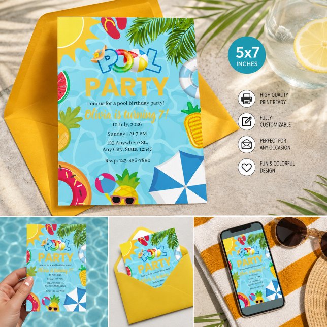 Tropisk sommarpoolparty-stämning inbjudningar (Skapare uppladdad)
