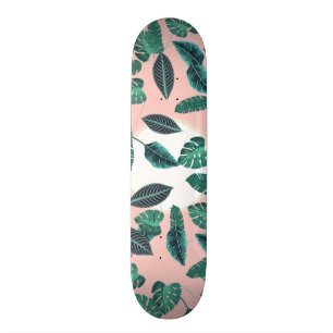 Tropisk sommarrosagrönt lämnar solnedgångmönst mini skateboard bräda 18,5 cm