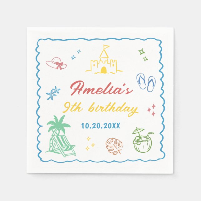 Tropisk sommarstrand födelsedagsfest  pappersservett (Framsidan)