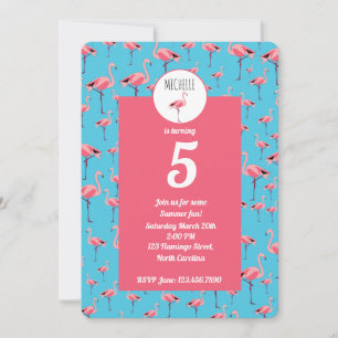 Tropisk sommartid Rosa Flamingo Girly 5:e födelsed Inbjudningar