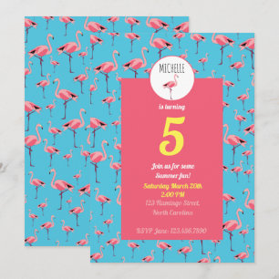 Tropisk sommartid Rosa Flamingo Pattern Birthday Inbjudningar