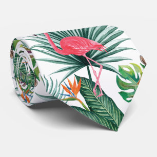 Tropisk sommartid Rosa Flamingo + Zebra vattenfärg Slips