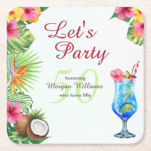 Tropisk sommartorn och Cocktail-Party 50:e dagen Underlägg Papper Kvadrat