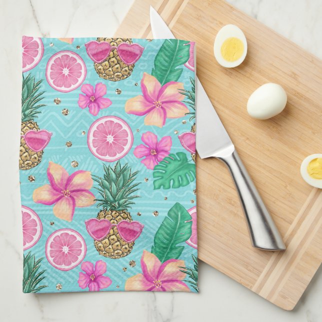 TROPISK SOMMER FÖR rosa OCH GRÖNT Kökshandduk (Vikt i Fjärdedel)