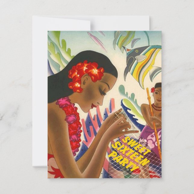 TROPISK SÖT 16 FÖDELSEDAGSFEST INBJUDAN LUAU (Framsida)