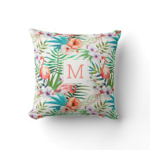 Tropisk Söt Blommigt Flamingo Bird Monogram
