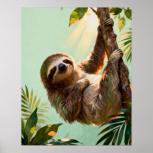 Tropisk söt sengångare avslappnande djungeldjur Vi Poster