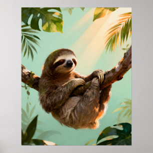 Tropisk söt sengångare avslappnande djungeldjur Vi Poster