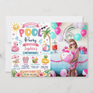 Tropisk Splish Splash Pool Party Födelsedagsinbjud Inbjudningar