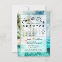 Tropisk strand akvarell chic kalender bröllop 