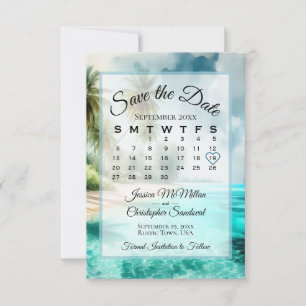 Tropisk strand akvarell chic kalender bröllop  spara datumet