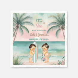 Tropisk strand Baby könsbestämning Blush Sage Pappersservett