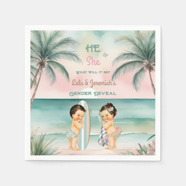 Tropisk strand Baby könsbestämning Blush Sage Pappersservett (Framsidan)