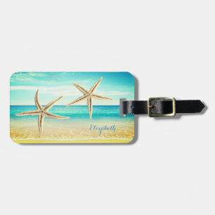 Tropisk strand,blå himmel,havs sand,sjöstjärna bagagebricka