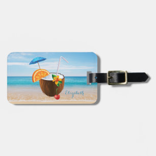 Tropisk strand,blå himmel,havssand,kokoscocktail bagagebricka