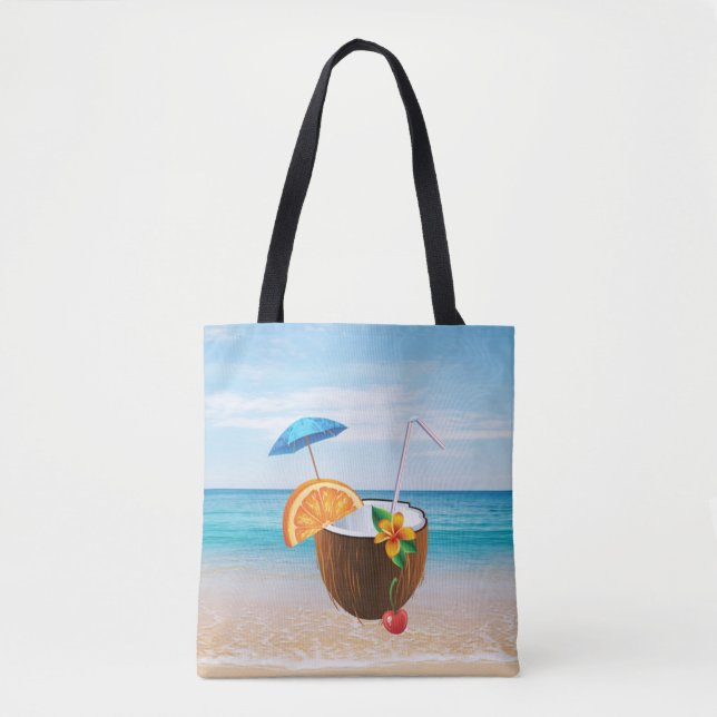 Tropisk strand,blå himmel,havssand,kokoscocktail tygkasse (Framsida)