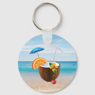 Tropisk strand,Blå himmel,Ocean Sand,Coconut Cocta Nyckelring