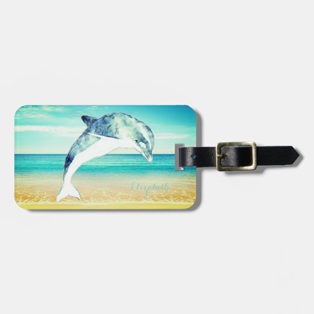 Tropisk strand,Blå himmel,Ocean Sand,Dolphin Bagagebricka (Horisontell Framsida)