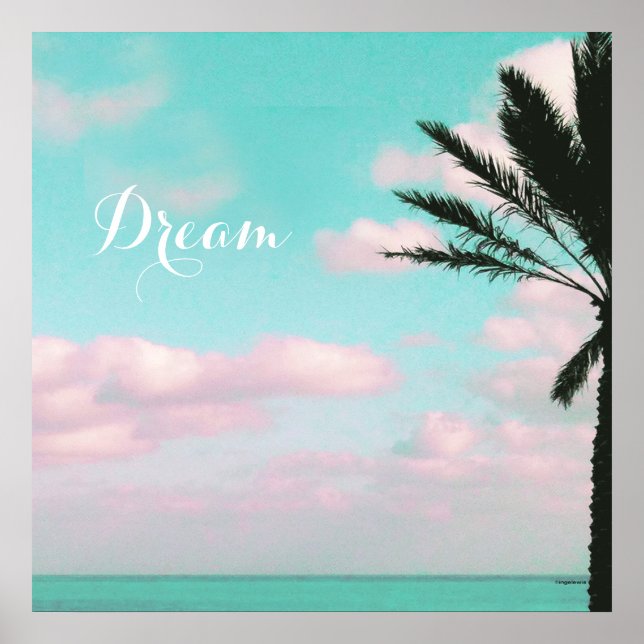 Tropisk strand, Dream, Ocean View, Clouds, Handfla Poster (Framsidan)