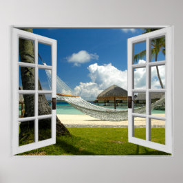 Tropisk strand falskt fönster-vy poster