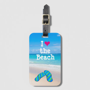 Tropisk strand Flinflip flops Ocean Sand Handflata Bagagebricka