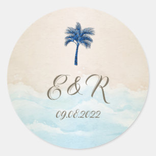 Tropisk Strand Glitter Palm Runt Klistermärke
