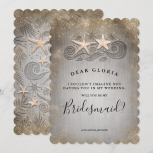 Tropisk strand guld sjöstjärna brudtärna förfrågan inbjudningar