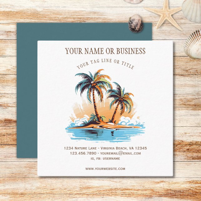 Tropisk strand Handflatan Träd Kustal Fyrkantigt Visitkort (Tropical Beach Palm Trees Coastal Square Business Card )