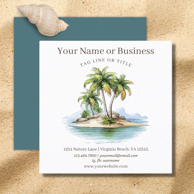 Tropisk strand Handflatan Träd Kustal Fyrkantigt Visitkort (Tropical Beach Palm Trees Square Business Card)