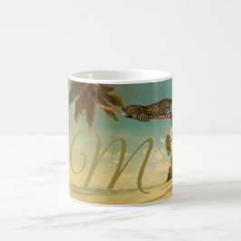 Tropisk strand Handflatan Träd Leopard Monogram Kaffemugg