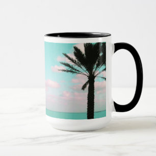 Tropisk strand, havsvy, Rosa moln, Handflatan Mugg