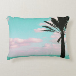 Tropisk strand, havsvy, Rosa moln, Handflatan Prydnadskudde