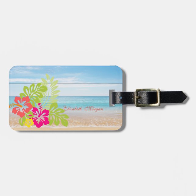 Tropisk, strand, hawaiisk hibiskus bagagebricka (Horisontell Framsida)