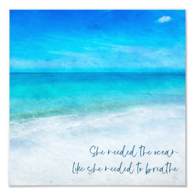 Tropisk strand i Teal Aqua Turcoise Blue Quote Fototryck (Framsidan)
