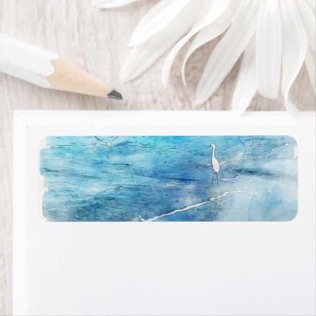 Tropisk strand i Teal Aqua Turquise Blue Returadress Etikett (Insitu)